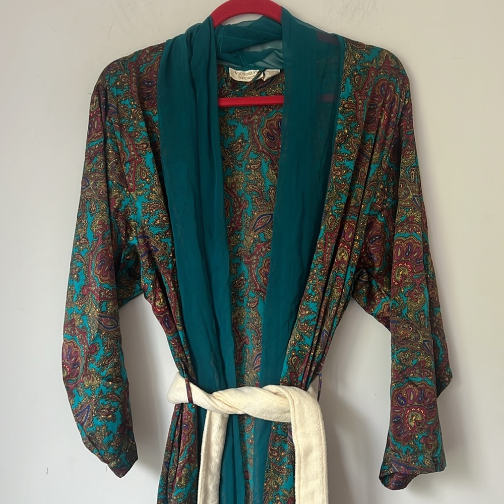 Victorias Secret 90s Gold Label Paisley Print Robe Sz Small ♠️ - Picture 2 of 6